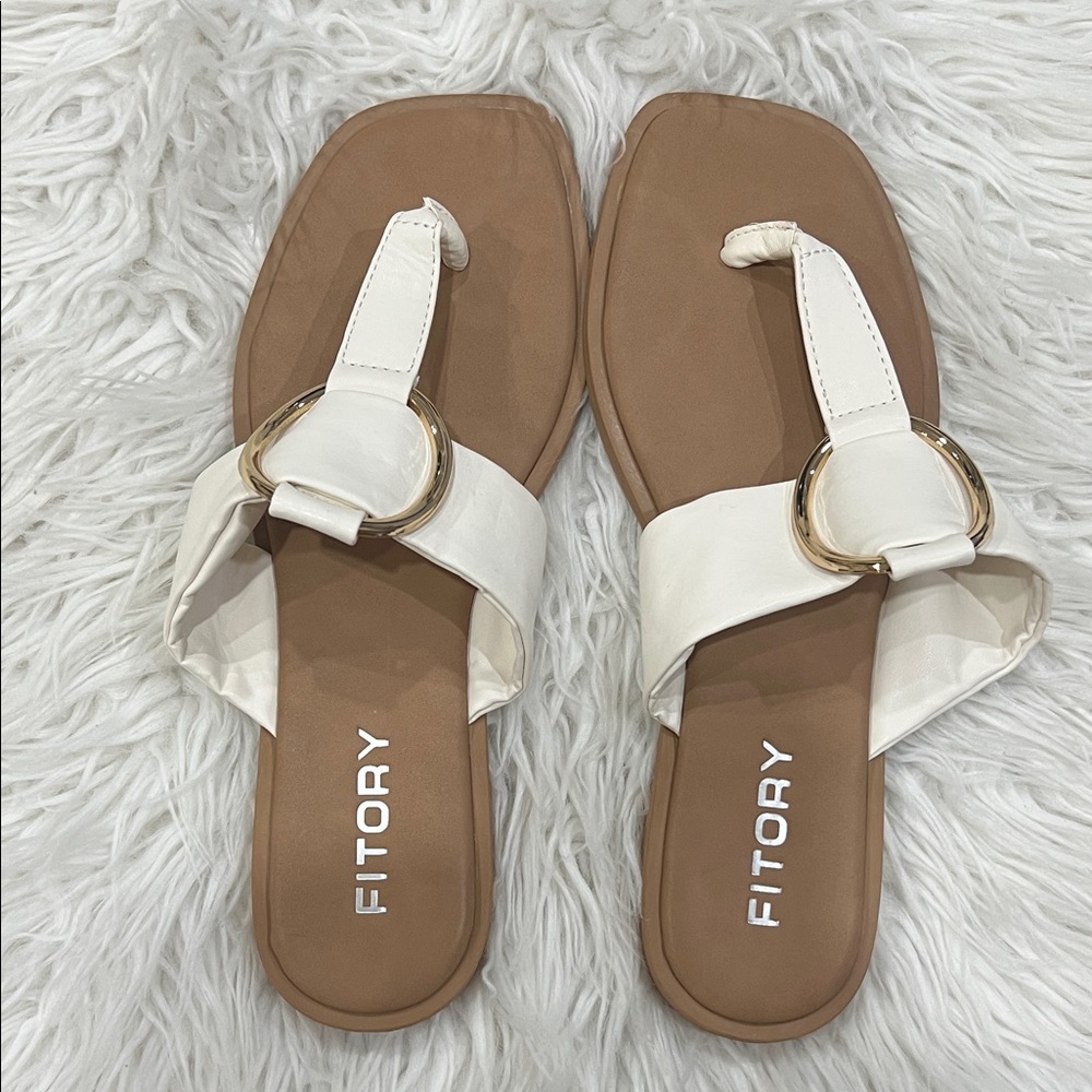 FITORY Cream and Brown Sandals with Gold Accents